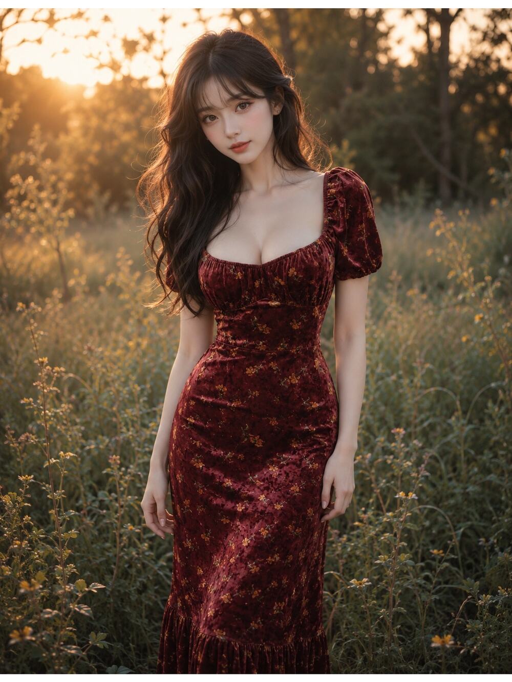 Lait Collection Viral Brielle heirloom velvet sweetheart puff slv maxi dress